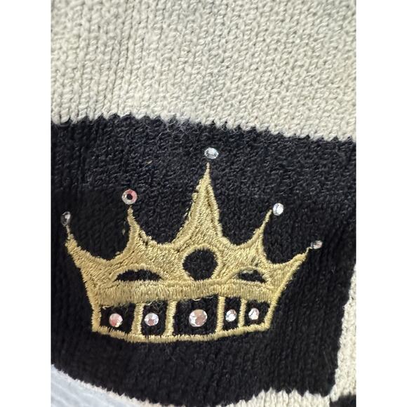 Vintage Chess Board Sweater Black White Embroidered Chess Pieces Knit - Picture 10 of 10